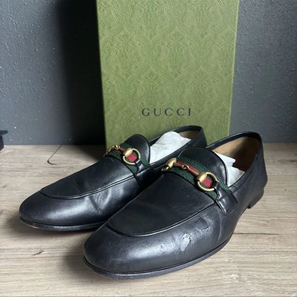 Authentic GUCCI Black Leather Horsebit Jordaan Loafers Size US 9